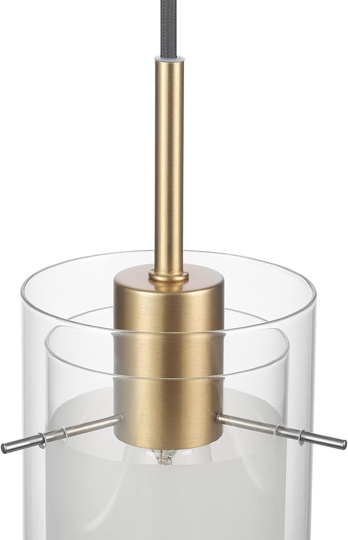 GLOBE Electric 65698 Sydney 1-Light Pendant Lighting, Matte Brass, Clear Glass Outer Shade, Frosted Glass Insert