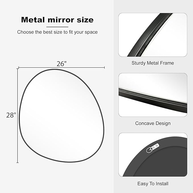 WallBeyond Asymmetrical Mirror, Irregular Wall Mirror, Abstract Wall Mirrors Decorative for Bedroom Living Room Entryway Hall, Unique Wall Mirror 28" H x 26" W, Black