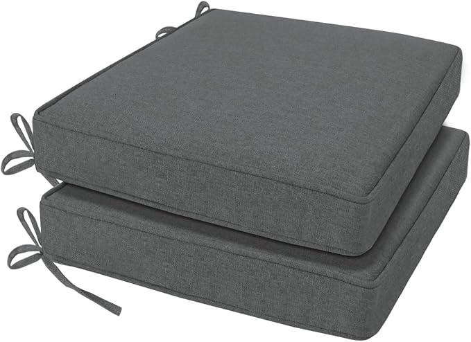 Outdoor Chair Cushion 18 x 18 x 3 Inch, Waterproof & 3-Year Fade Resistant Patio Furniture Cushions, Removable Cover and Adjustable Ties for Garden Sofa Couch (Dark Gray)