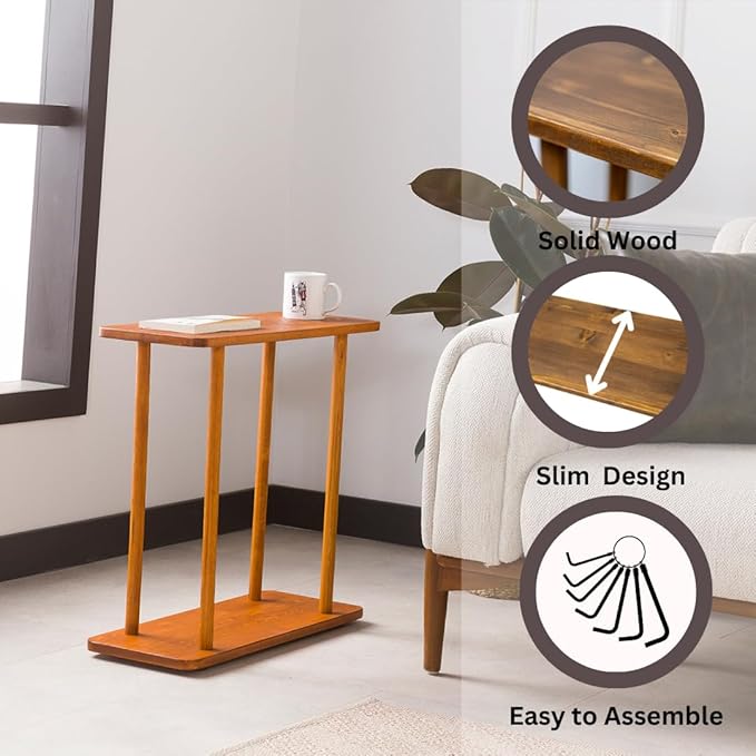 Rectangular Solid Wood Narrow Side Table, Skinny Bedside Table, Small End Table (Chestnut, X-Large)