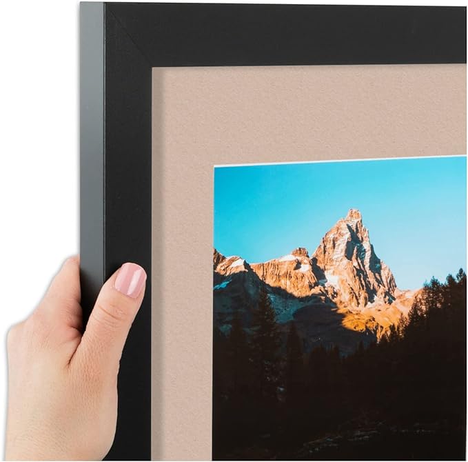 ArtToFrames Collage Photo Frame Double Mat with 2-5x7 inch Openings with Black Frame and Grey Beige Top Mat