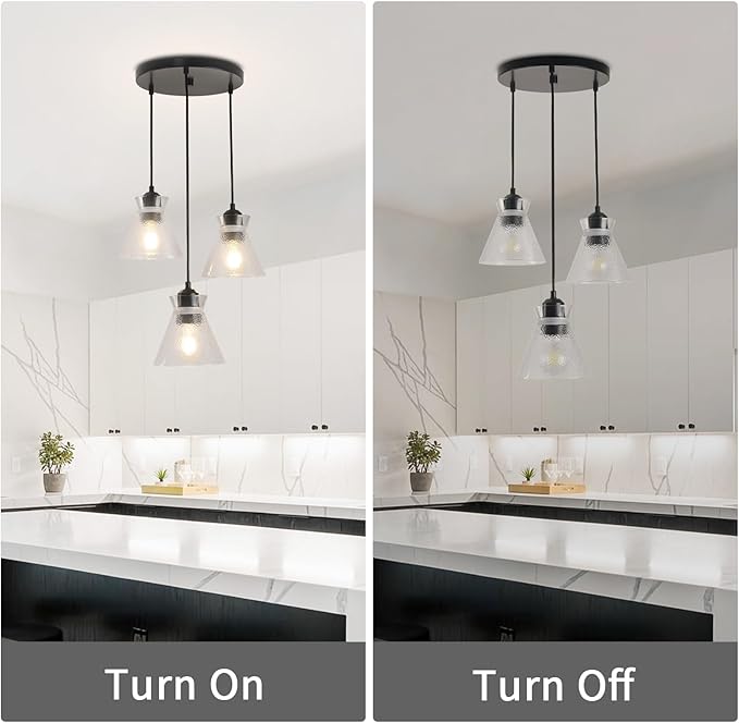 Industrial Farmhouse Hanging Pendant Lighting for Kitchen Island Black Brushed Glass Pendant Light Linear Chandelier Farmhouse Hanging Light Fixtures