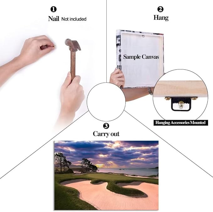 chenchenArt Pebble Beach Golf Course Wall Art for Living Room Bedroom Bathroom Home Decorations Golf Course Picture Poster Wall Decor for Office Canvas Prints Framed Ready to Hang(12''H x 16''W)