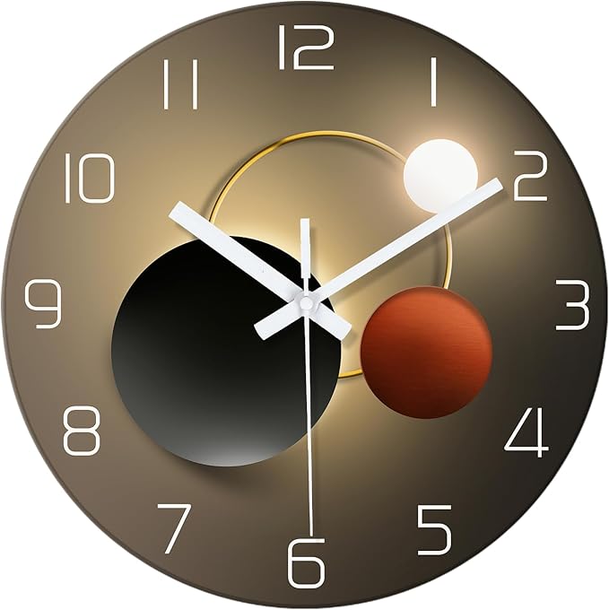 XNM Battery Powered Wall Clock 12 Inch Round Black and Gold Wall Clock for Bedroom Quiet Analog Clock for Wall