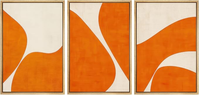 SIGNWIN Framed Wall Art Print Set Modern Abstract Orange Geometric Mid-Century Minimalist Photography Modern Art Minimalist Closeup Dramatic for Living Room, Bedroom, Offic - 24"x36"x3 NATURAL