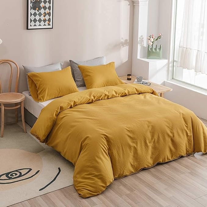 Wellboo Yellow Full Comforter Sets Solid Mustard Yellow Bedding Comforters Women Men Plain Dark Yellow Quilts Modern Minimalist Gold Yellow Blankets Soft Vintage Ginger Yellow Bedroom Decor Aesthetic