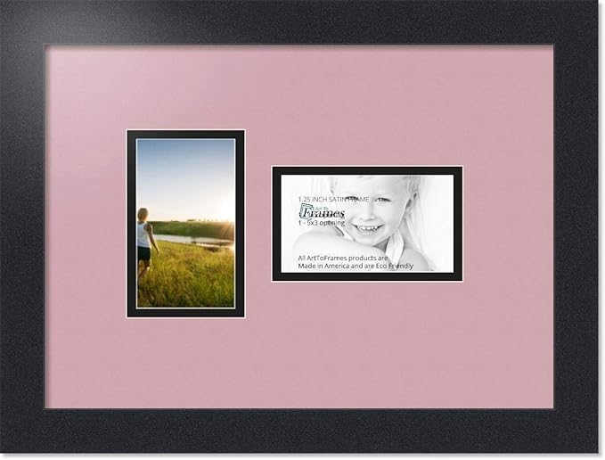 ArtToFrames Collage Photo Frame Double Mat with 2-3x5 Openings with Satin Black Frame and Seashell mat.