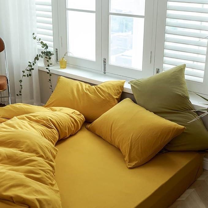 VM VOUGEMARKET Yellow Duvet Cover Sets King,Jersey Knit Cotton Gold Bedding Set (1 Duvet Cover + 2 Pillow Shams),Simple Luxury Down Comforter Cover with Zipper Closure-King,Gold