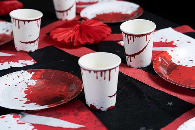 Bloody Halloween Tableware Pack: Disposable Paper Plates, Napkins and Cups Set for 20