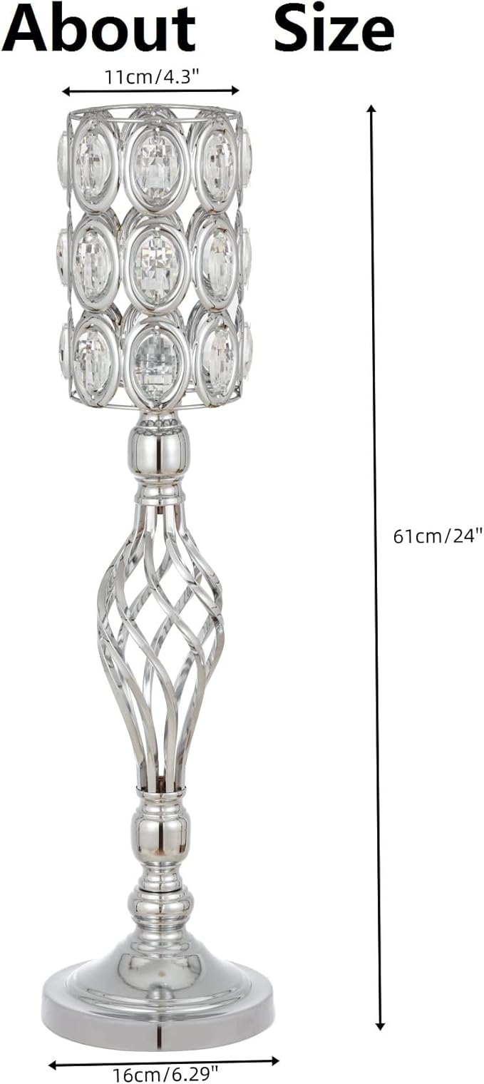 24in Wedding Centerpieces for Tables, 2pcs Silver Metal Diamond Crystal Wedding Flower Stand Centerpiece Vases for Table Decorations Reception Party Home Decor
