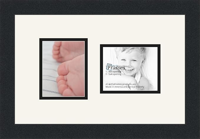 ArtToFrames Collage Photo Frame Double Mat with 2-4x5 Openings and Satin Black Frame