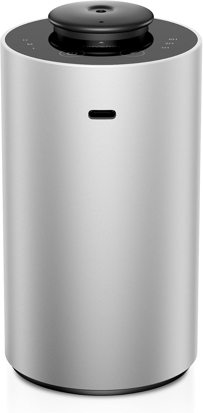 Waterless Essential Oil Diffuser for Home Aromatherapy Scent Diffusers with 3 Countdown Timer Settings or Timer-Off, 3 Mist Levels for Car Room Studio Office, ANX Premium Metal Silver