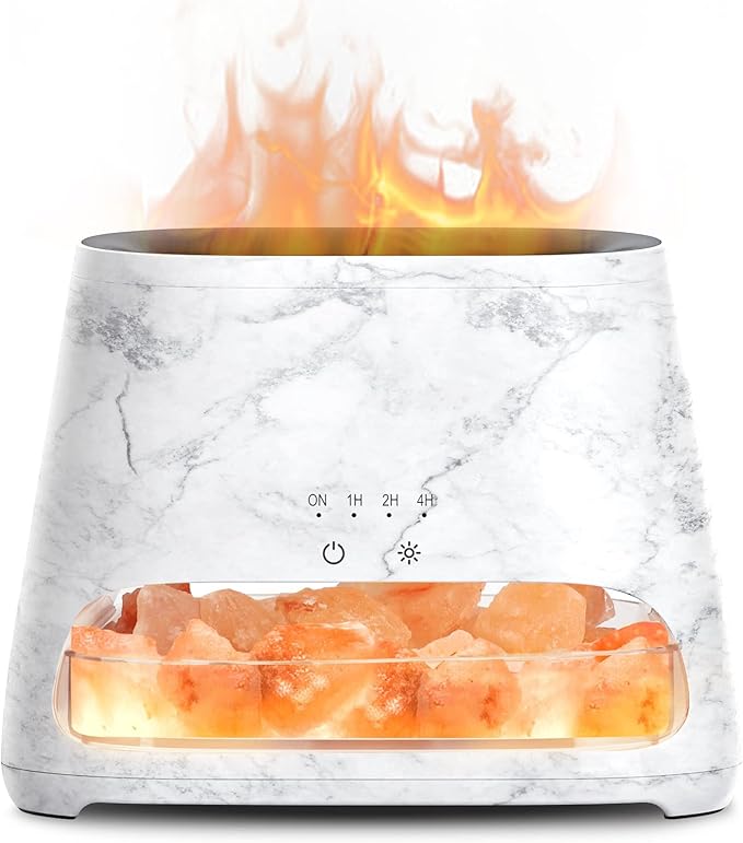SALKING 2-in-1 Ultrasonic Essential Oil Diffuser & Himalayan Salt Lamp, Aromatherapy Diffuser Cool Mist Humidifier with 3 Brightness, Salt Therapy Lamp, 100% Pure Himalayan Salt Rock, 150ml (Marble)