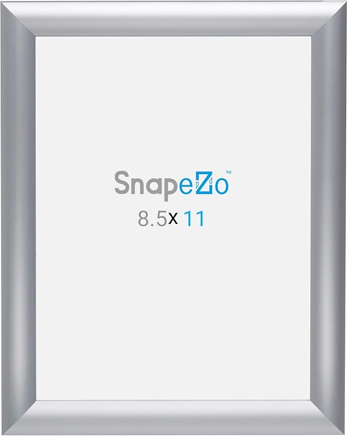 SnapeZo Certificate Frame 8.5x11 Inches, Silver 1 Inch Aluminum Profile, Front-Loading Snap Frame, Wall Mounting, Sleek Series