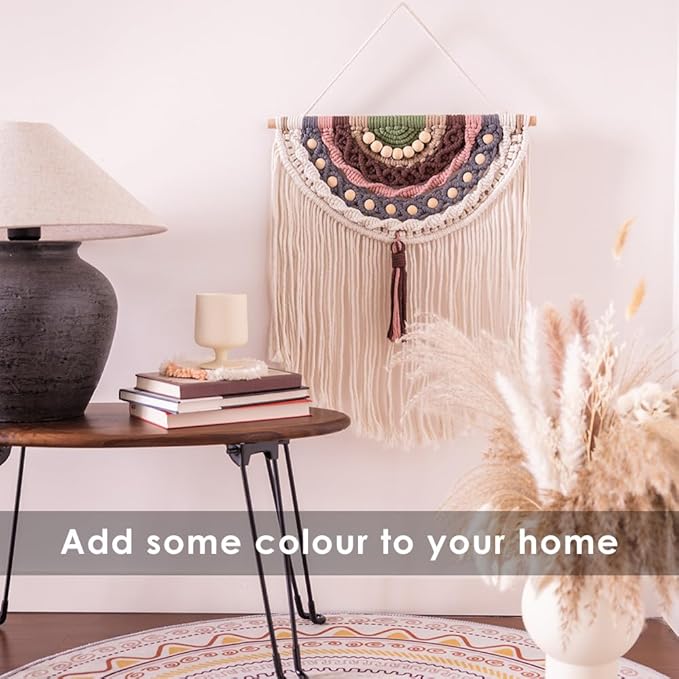 Remmdan Colorful Macrame Wall Hanging: colored Macrame Wall Decor, 26"x 15" Boho Macrame Decor, Handmade Bohemian Decoration for Living Room Bedroom