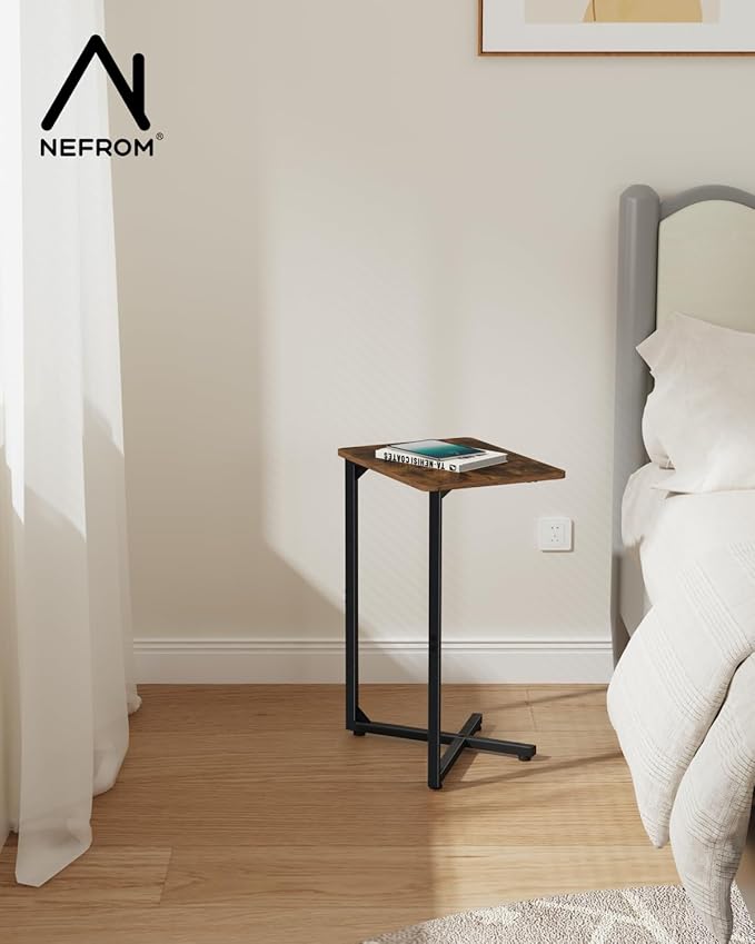 NEFROM C-Shaped End Tables, TV Trays Set of 2, Small Side Table for Couch, Sofa Table for Living Room, Bedroom, Bedside ET-X-BRW2