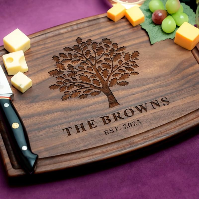 Straga Personalized Cutting Boards | Handmade Wood Engraved Charcuterie | Custom Anniversary, Housewarming Gift for Couples or Family (Tree Design No.930)