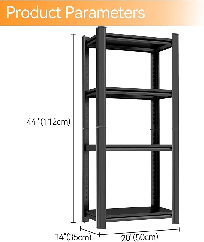 Tall Bookshelf with Open Shelves, Metal Office Book Shelf, Adjustable Organizer Bookcase, Standing Storage Organizer Shelf for Living Room (20" W*14" D*44" H)