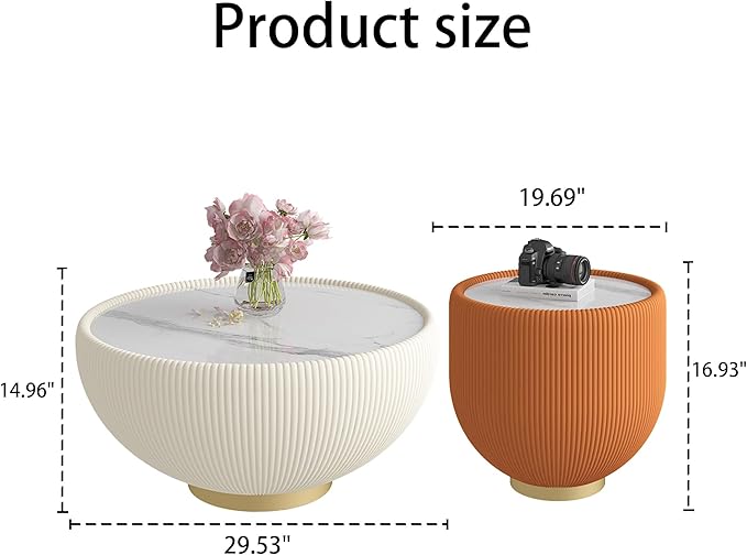 Round Coffee Table Set of 2, 2 Piece Luxury Cup Shape Leather End Tables Living Room Sets, Modern Circle Bedroom Side Tables Set of 2 with PU Leather Sofa Sets for Living Room Bedroom