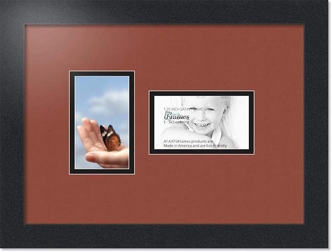ArtToFrames Collage Photo Frame Double Mat with 2 - 3x5 Openings and Satin Black Frame