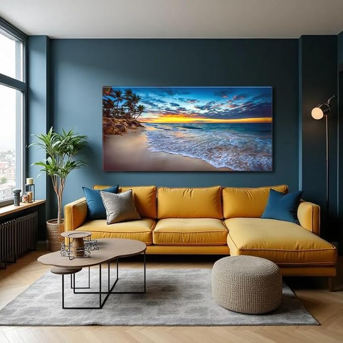 Large Sunset Beach Canvas Wall Art for Living Room Coastal Painting Wall Decor Seascape Picture Nature Ocean Artwork Poster Print for Kitchen Bedroom Decoration 20"x40"