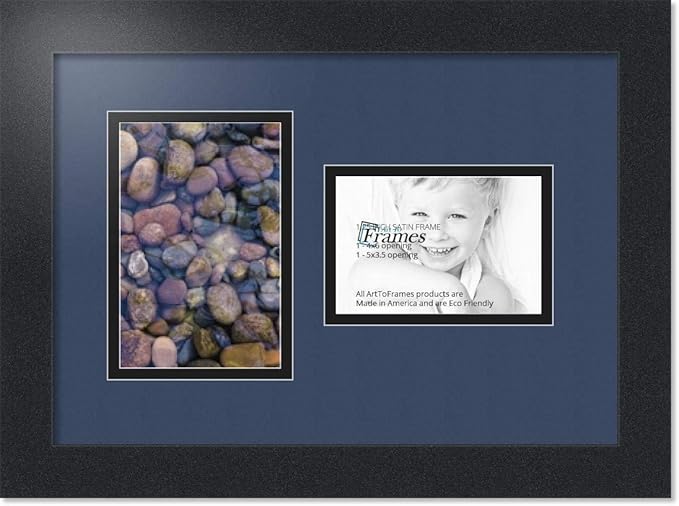 ArtToFrames Collage Photo Frame Double Mat with 1 - 3.5x5^ 4x6 Openings and Satin Black Frame