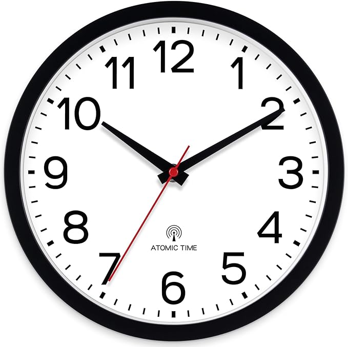 AKCISOT Atomic 12 Inch Wall Clock Analog Clocks for Indoor Kitchen, Battery Operated Clock for Bedroom Office Classroom Living Room(Black)