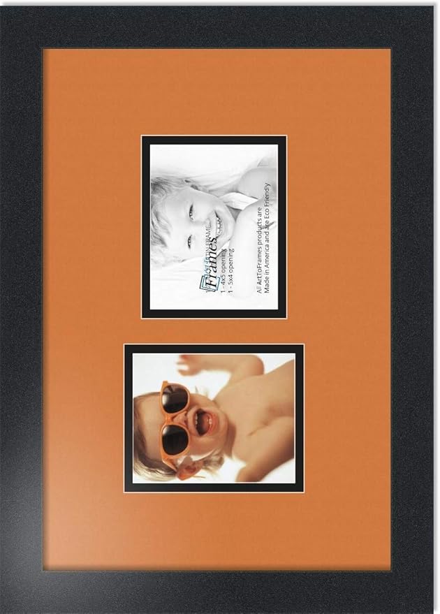 ArtToFrames Collage Photo Frame Double Mat with 2 - 4x5 Openings and Satin Black Frame