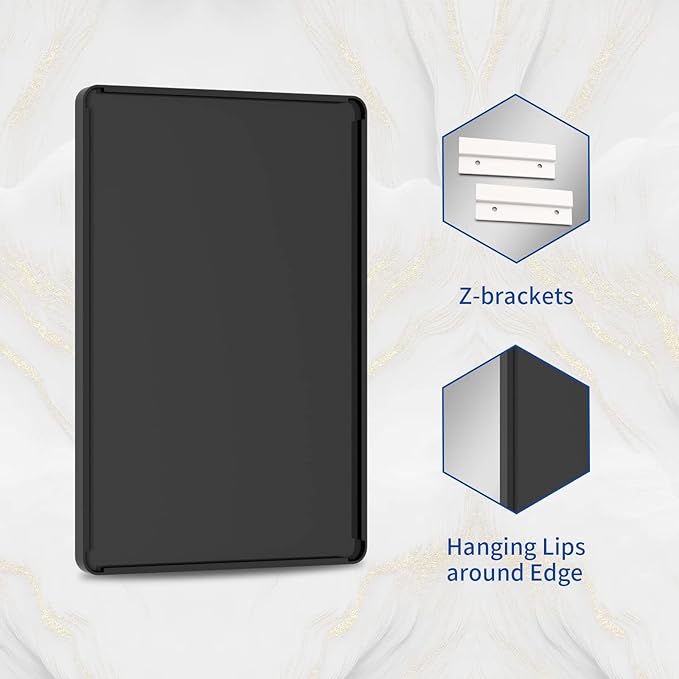 WEER Black Bathroom Mirror for Wall, 48X24 Inch Matte Black Mirror, Rectangular Black Metal Framed Vanity Mirror with Tempered Glass, Rounded Corner, Anti-Rust (Horizontal/Vertical)