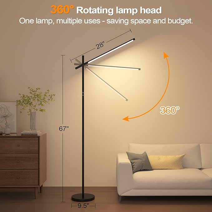 LED Corner Floor Lamp, 360°Rotating Head, Super Bright 1800LM Dimmable Minimalist Floor Lamps with Remote Control,3000K-6000K Modern Corner Light,67" Tall Standing Lamp for Living Room,Bedroom,Office