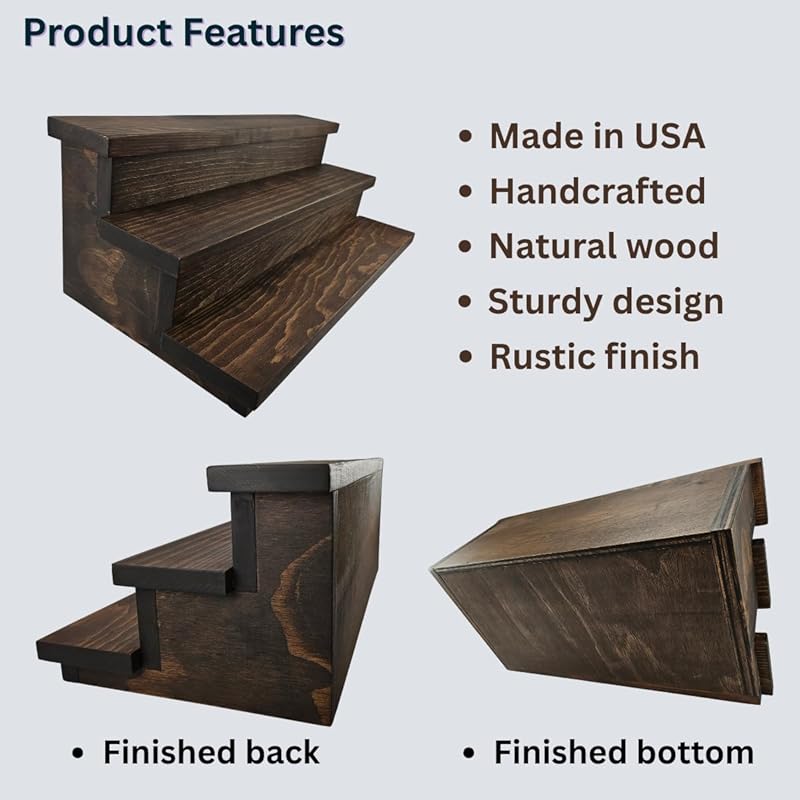 Handmade Liquor Bottle Display Shelf, Bar Display, Kitchen Counter Shelf, Crafted in USA with Premium Quality Wood, Rustic Espresso Finish (3 Tier, 20 inches)
