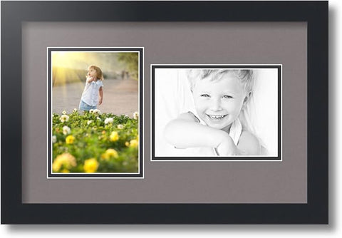 ArtToFrames Double-Multimat-106-748/89-FRBW26079 Collage Photo Frame Double Mat with 2-5x7 Openings and Satin Black Frame