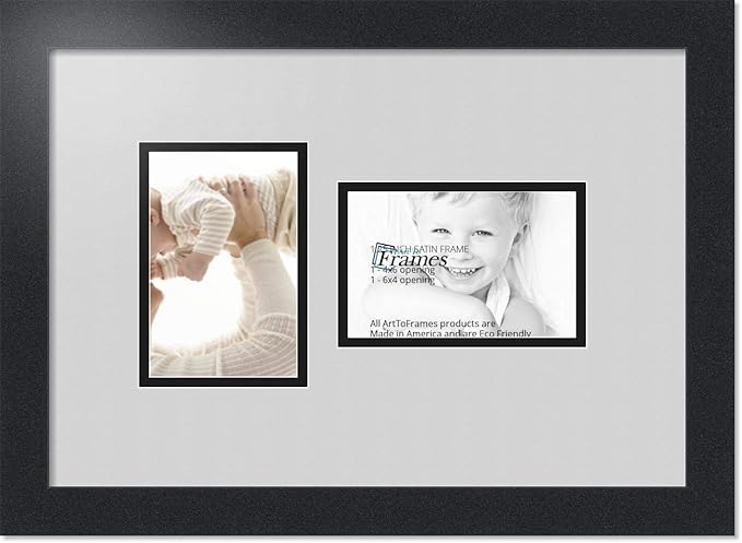 ArtToFrames Double-Multimat-102-756/89-FRBW26079 Collage Photo Frame Double Mat with 2-4x6 Openings and Satin Black Frame