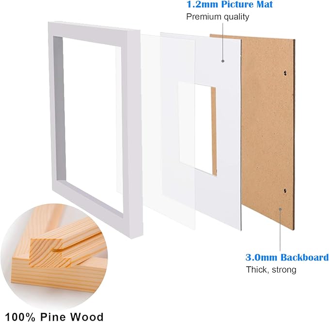 Egofine 4x6 Picture Frames Set of 6 - Made of Solid Wood Covered by Plexiglass for Table Top Display and Wall Mounting photo frame White