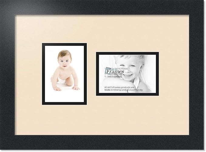 ArtToFrames Collage Photo Frame Double Mat with 2 - 3.5x5 Openings and Satin Black Frame