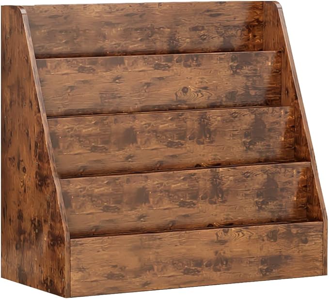 4 Tier Sling Bookcase, Small Bookcase Storage Book Rack for Bathroom,Kitchen, Living Room, Brown