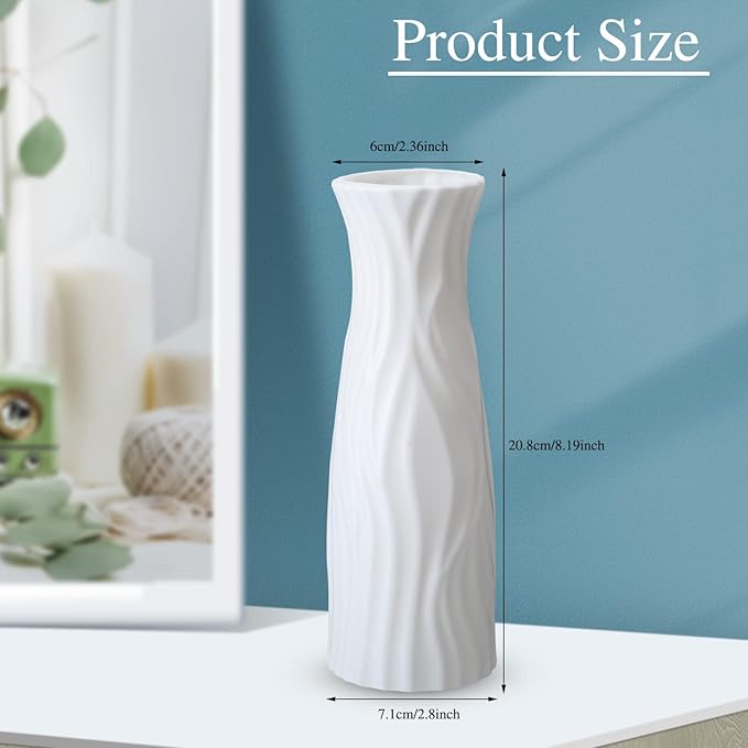 24 Pcs Composite Plastic Flower Vase Ceramic Look Decorative White Unbreakable Plastic Vases for Flower Centerpieces for Living Room Table Home Decor(Classic Style)