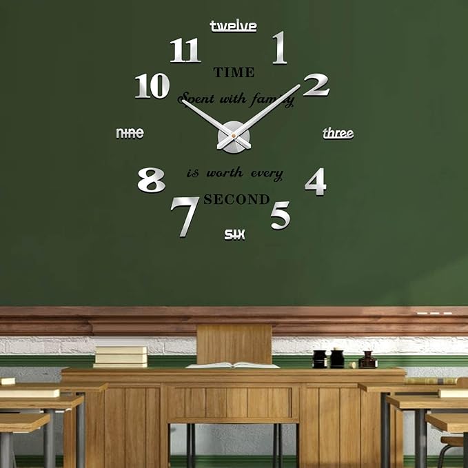 VANGOLD Large Wall Clocks for Living Room Decor, DIY Wall Clock Modern 3D Wall Clock with Mirror Numbers Stickers for Home Office Decorations Ideas (Black)