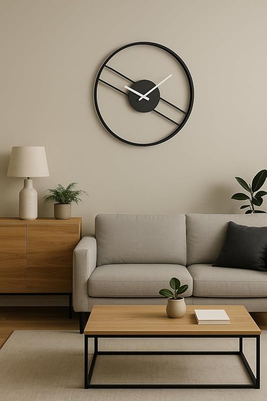 Modern Industrial Wall Clock – Oversized Silent Round Clock – Rustic Metal Wall Art – Minimalist Living Room Decor (White, 16 Inch / 41 cm)