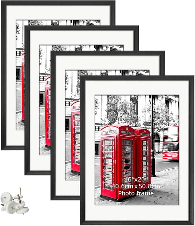 Giftgarden Black 18x24 Frame Matted to Display 16x20 Picture with Mat or 18 x 24 Poster without Mat, Set of 4