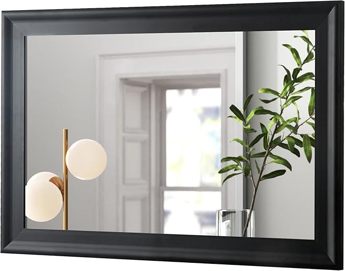 CULER Black Wood Wall Mirror for Bathroom,Rectangle Large 30 x 40 inch Hanging Vatiny Black Mirrors with Wooden Frame for Living Room,Bedroom,Entryway