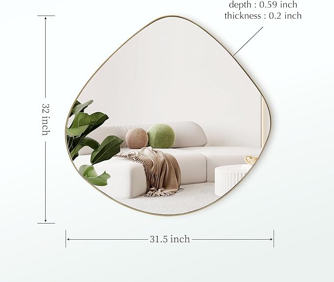 Asymmetrical Wall Mirror Matel Brass Framed Wall Mirror for Living Room Bedroom Bathroom Entryway Wall Decor 32" L x 32" W ELE-002G