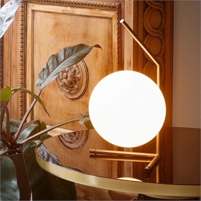 BOKT Mid Century Modern Brass Table Lamp Large Globe Ball Desk Lamp Brush Gold Metal Reading Lamp Industrial Bedside Nightstand Reading Light for Bedroom, Kids Room, Office