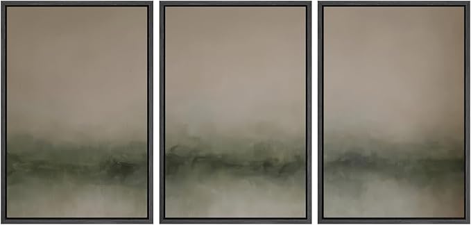 SIGNWIN Framed Wall Art Print Set Neutral Green Abstract Contemporary Misty Landscape Photography Modern Art Minimalist Closeup Dramatic for Living Room, Bedroom, Offic - 24"x36"x3 BLACK