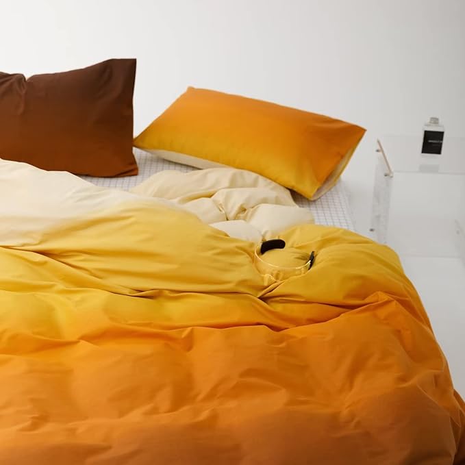 Luxlovery Gradient Orange Comforter Set Full Orange and Brown Bedding Set Beige Yellow Minimalist Bedding Set Soft Breathable Blanket Quilts Colorful Comforter Set for Full Bed