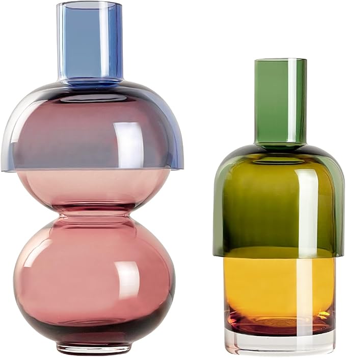 Cloudnola Reversible Glass Flower Vase and Bud Vase Set of 2, Pink & Blue and Green & Yellow, Ideal Gift Set, for Home, Wedding, and Event Décor (Cherry)
