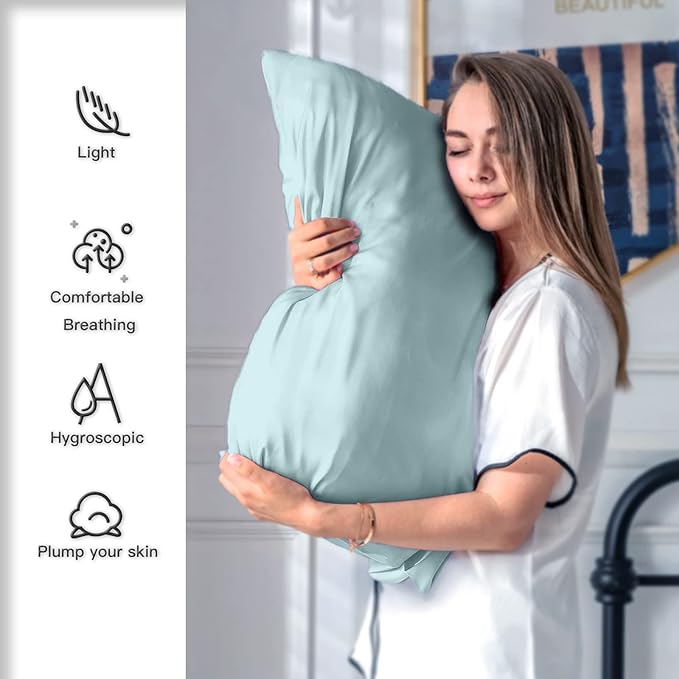 Silk Pillowcase for Hair and Skin, Soft, Breathable and Sliky Pillow Case, Both Sides Natural Mulberry Silk Pillowcases with Hidden Zipper (Standard Size 20"X 26")