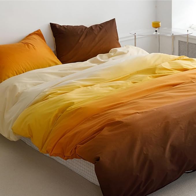 CLOTHKNOW Brown Yellow Queen Comforter Set 3Pcs Orange Bedding Comforter Sets Soft Yellow Queen Comforter with 2 x Pillow Cases