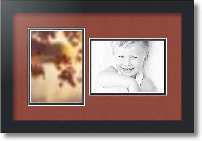 ArtToFrames Double-Multimat-106-766/89-FRBW26079 Collage Photo Frame Double Mat with 2-5x7 Openings and Satin Black Frame
