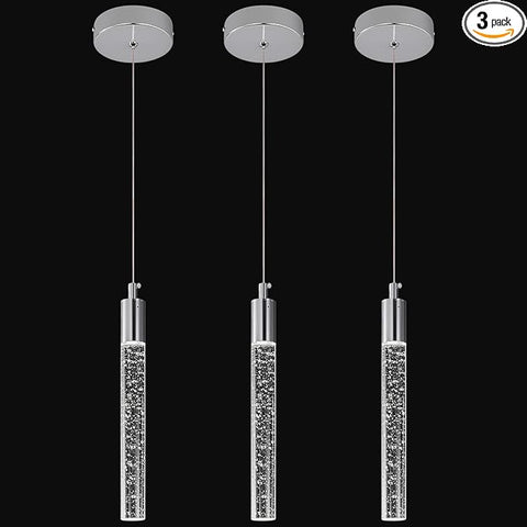 Modern Kitchen Island Pendant Light Dimmable LED Chrome Finish Mini Crystal Pendant Lighting Bedroom Bedside Table Small Pendant Lights（3-Pack）